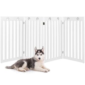 Non communiqué barrière giantex autoportante pour chien 4 panneaux en bois charnières métalliques à 360° sans perçage pour maison escaliers blanc Blanc - Publicité