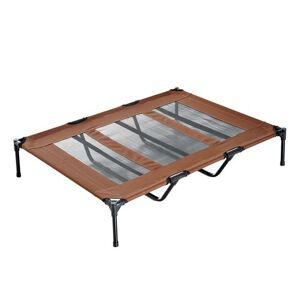 PawHut Lit sur pieds XXL pour chien chat lit de camp animal lit surélevé Oxford textilène micro-perforé dim. 122L x 92l x 23H cm marron clair Marron - Publicité