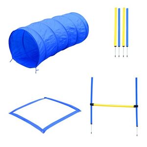 PawHut Agility sport pour chiens équipement complet obstacles, tunnel, slalom, zone repos + 2 sacs de transport bleu jaune Bleu - Publicité