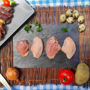 LOT de 5 sachets filets de caille (2500 gr minimum) + 1 terrines de pigeon 190 gr - En direct de Cailles de Chanteloup (Ille-et-Vilaine)