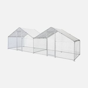 sweeek Enclos pour poulailler 2x6m² - Babette - Voliere en acier galvanise. bache de toit impermeable et anti UV. porte avec loquet. enclos pour animaux 6x2m - Gris