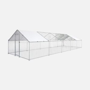 Enclos pour poulailler en acier galvanise 30m2. toit impermeable et anti UV. porte avec loquet -