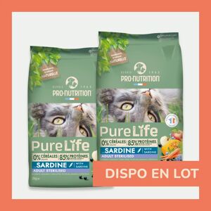 Pro-Nutrition Flatazor PURE LIFE  CHAT  STERILISED SARDINE   Croquettes sans céréales pour  chat stérilisé à la sardine LOT - 2x2kg  - Pro Nutrition - Flatazor - Publicité