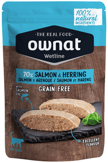 Ownat Grain Free Aliments Humides Chat 70% Saumon et Hareng Sachet 85gr