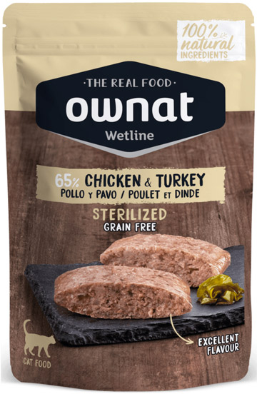 Ownat Grain Free Aliments Humides Chat Stérilisé 65% Poulet et Dinde Sachet 85gr