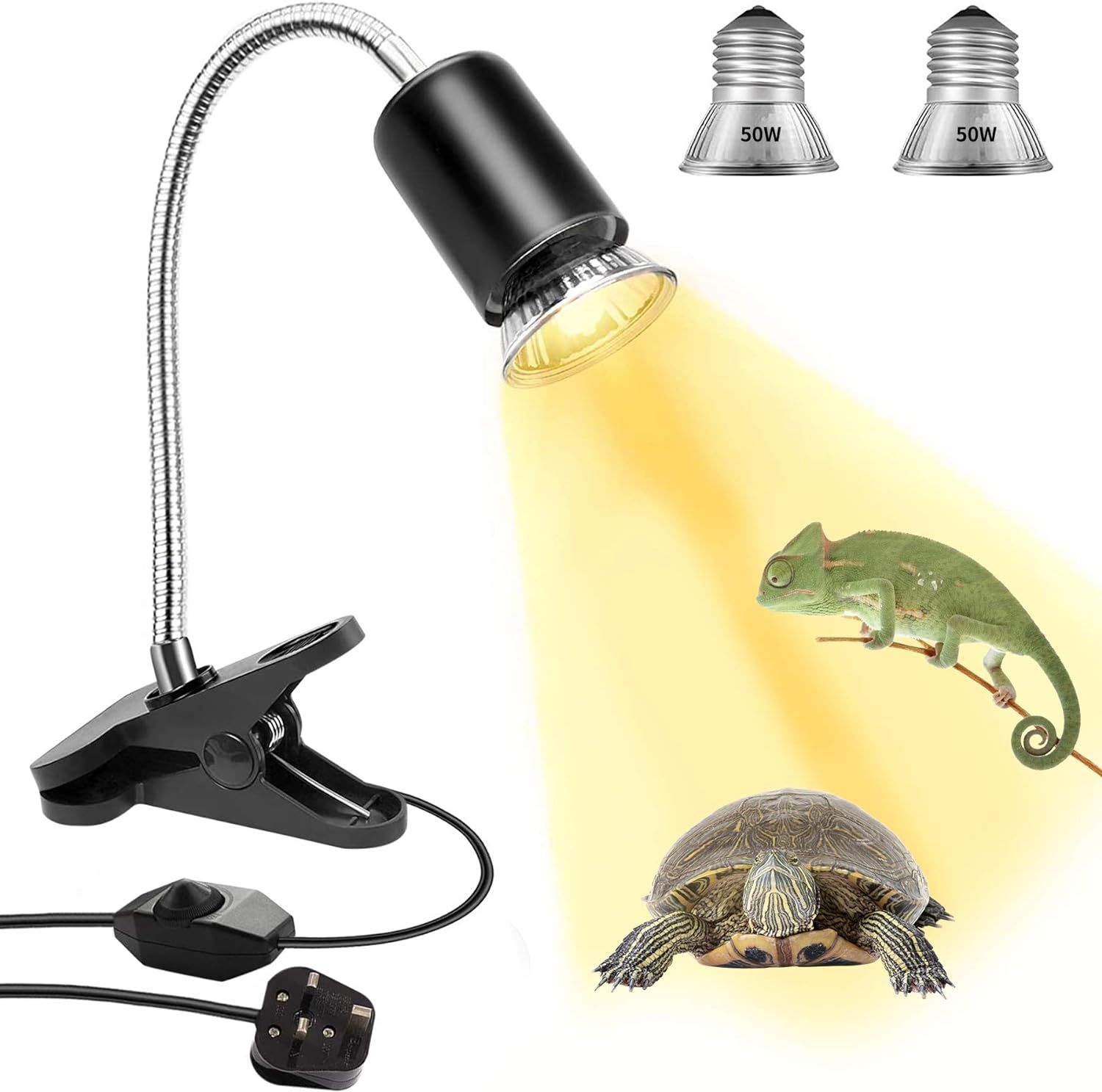 Turtle Heat Lamp (50w+50w, Us Plug), E27 Uva/Uvb Reptile Lamp With Stand, Heat Spotlight Reptile Lamp Aquarium Heating Lamp For Reptiles Amphibians Lizards Turtles Snakes