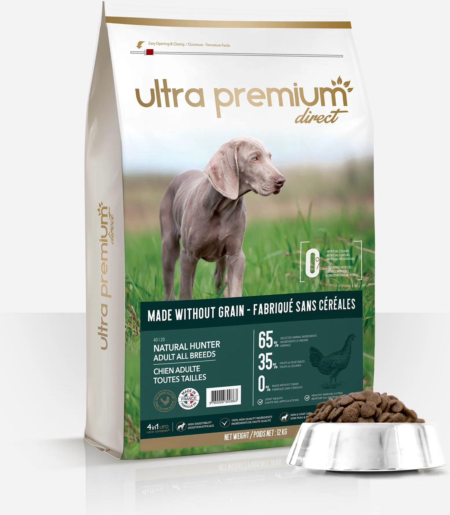 Ultra premium direct Croquettes Sans Céréales - Chien Adulte de Taille Moyenne (20 - 30 Kg) - sac de 12kg