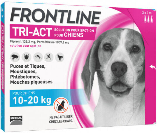 Frontline Tri-Act anti parasitaire Spot on pour chien 10 à 20 kg (3 pipettes 2ml)