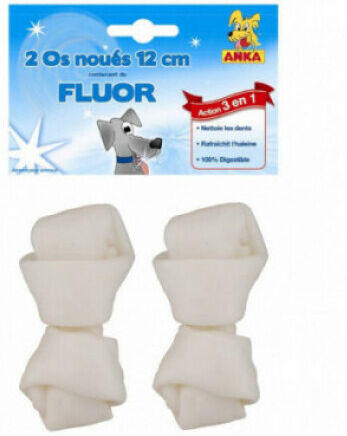 Anka Os de buffle à mâcher pour chien Anka noué au fluor Longueur 12 cm - Sachet 2 pièces