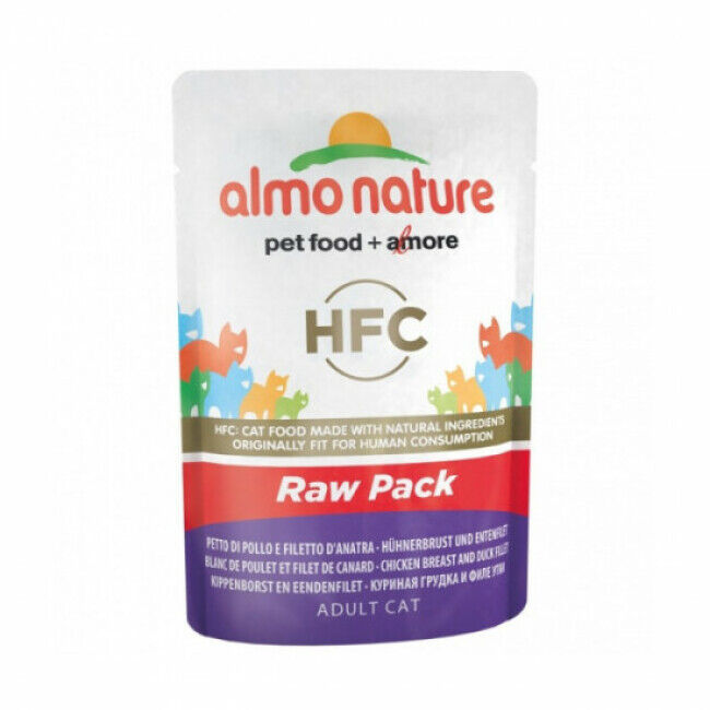 Almo Nature Pâtée pour chat HFC Raw Pack Almo Nature - Lot de 6 pochons 55 g Blanc de poulet et filet de canard