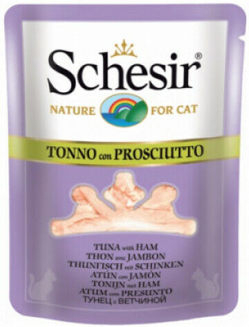 Schesir Sachet fraîcheur pour chat Schesir bouillon de cuisson - Pochon 70 g Thon avec jambon (DLUO 6 mois)