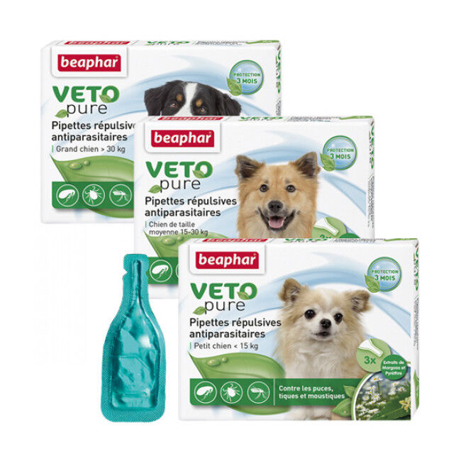 Beaphar Spot On Véto-Nature insectifuge pour chien plus 30 kg (6 pipettes 2 ml)