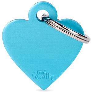 MyFamily Medaglietta per Cani Personalizzabile Cuore Basic Alluminio Azzurro S