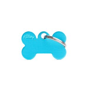 MyFamily Medaglietta per Cani Personalizzabile Osso Basic Alluminio Azzurro S