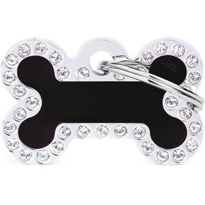 MyFamily Medaglietta per Cani Personalizzabile Glam Osso Nero Piccolo Strass