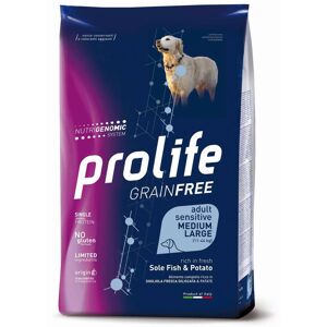 Prolife® Grain Free Sensitive Adult Medium/Large Sole Pesce e Patate per Cani 10Kg