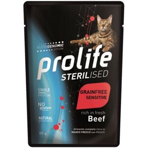 Prolife® Cat Sterilized Grain Free Sensitive Adult Manzo e Patate Umido per Gatti Busta da 85g