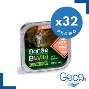 monge gatto bwild grain free salmone con ortaggi (fagiolini e carote) 100 g - 32 pz