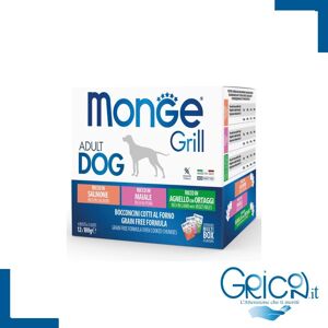 Monge Cane Grill Multipack Buste Agnello con Ortaggi Maiale Salmone 12 x 100g -