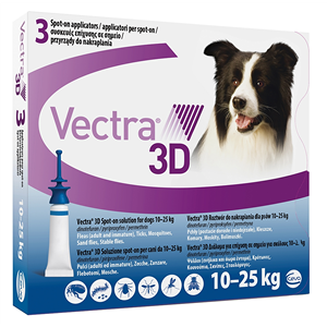 Ceva salute animale spa Vectra 3d Spot-on Soluzione 3 Pipette 3,6ml 196mg + 17,4mg + 1429mg Cani Da 10 A 25 Kg Tappo Blu