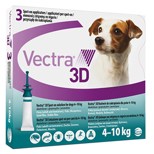 Ceva salute animale spa Vectra 3d Spot-on Soluzione 3 Pipette 1,6ml 87mg + 7,7mg + 635mg Cani Da 4 A 10 Kg Tappo Verde