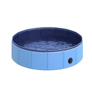 Pawhut Piscina Pieghevole per Cani in Plastica con Bordo Stabile per Animali Domestici, Ø80 x 20 cm, Blu