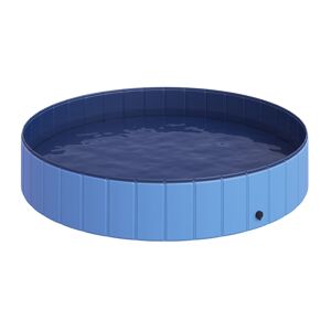 Pawhut Piscina Vasca da Bagno Portatile Pieghevole per Cani Animali Domestici in PVC Azzurro Φ160 x 30cm