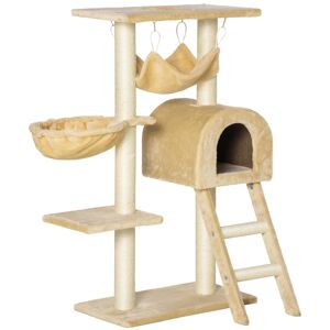 Pawhut Albero Tiragraffi per Gatti Multilivello con Amaca e Casetta, Corde in Sisal Naturale, Beige, Altezza 98cm