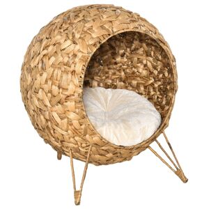 Pawhut Cesta per Gatti Adulti Fino a 5kg, Cuccia per Gatti in Rattan Sintetico Marrone Φ52x58cm