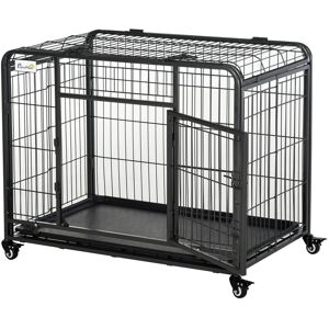 Pawhut Kennel Gabbia per Cani Pieghevole Doppia Porta con Blocco 4 Ruote con Freno e Fondo Rimovibile, 109.5x71x78cm