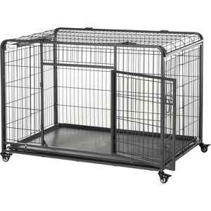 Pawhut Kennel Gabbia per Cani Pieghevole Doppia Porta con Blocco 4 Ruote con Freno e Fondo Rimovibile, 125x76x81cm