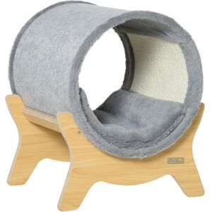 Pawhut Cuccia per Gatti con Tiragraffi e Cuscino Imbottito, Casetta per Gatti a Tunnel 41x40x47cm, Grigio