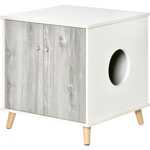 Pawhut Mobile Lettiera per Gatti Fino 5.5kg con 2 Ante e Foro d'Ingresso Laterale, 60x55x62.5cm, Bianco e Grigio