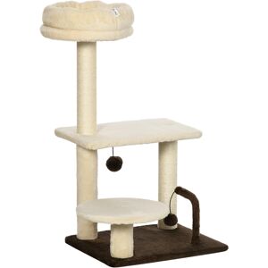 Pawhut Albero Tiragraffi per Gatti con Palo in Sisal, Posatoio e Palline da Gioco, in Truciolato e Peluche, 44x38x74 cm, Beige