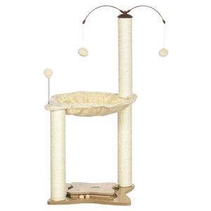 Pawhut Albero Tiragraffi per Gatti max 5kg con Amaca, Palline da Gioco e Pali in Sisal, Torre per Gatti in MDF e Peluche, 53.5x53.5x90 cm, Beige