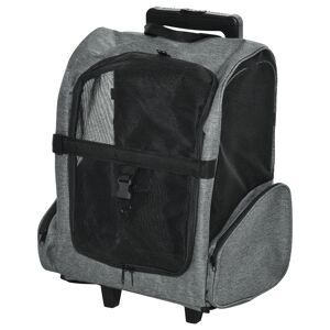 Pawhut Trasportino Zaino 2 in 1 per Cani e Gatti con Tasche Laterali, Maniglia Telescopica e Ruote, 42x25x55cm, Grigio