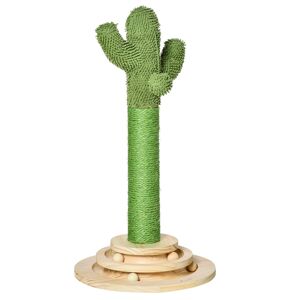Pawhut Albero Tiragraffi per Gatti Adulti e Gattini a Forma di Cactus, Corda Sisal e Base con Palline in Legno, 32x32x60cm, Verde