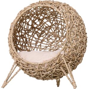 Pawhut Cesta Rialzata per Gatti Fino a 10kg, Cuccia per Animali Domestici in Rattan PE Color Legno (Φ52x58cm)