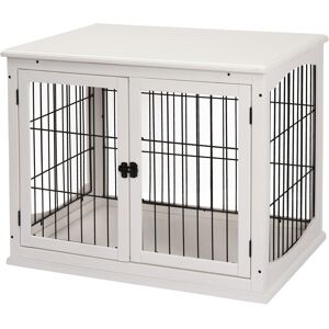 Pawhut Casetta per Cani da Interno, Gabbietta per Animali in Legno e Metallo con Doppia Porta, 58.5x81x 66cm, Bianco