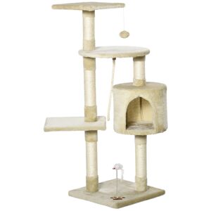 Pawhut Albero Tiragraffi per Gatto, Tiragraffi per Gatto con  Cucce e Piattaforma Gioco Giocattolo, beige, 75x40x112cm Aosom.it