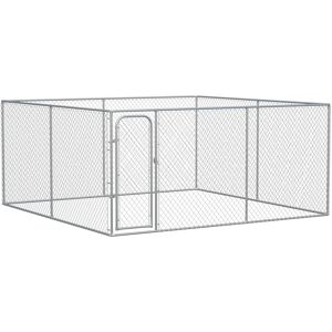 Pawhut Kennel per Cani da Esterno a Maglie con Porta con Blocco in Acciaio zincato, 400x400x182cm, Argento