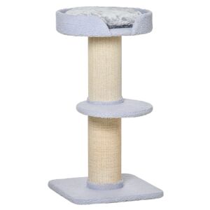 Pawhut Tiragraffi per Gatti con Lettino, Rivestimento Peluche e Palo in Sisal, 45x45x91cm, Azzurro