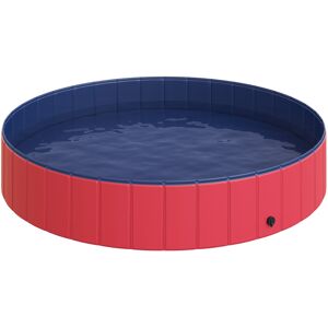 Pawhut Piscina Vasca da Bagno Portatile Pieghevole per Cani Animali Domestici in PVC Rosso Φ160 x 30cm