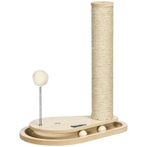 Pawhut Tiragraffi per Gatti da 4kg max in Truciolato e Iuta con Palline da Gioco Incluse, 35x23x40 cm, color Rovere