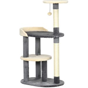 Pawhut Albero Tiragraffi per Gatti a 3 Livelli con Pali in Sisal e Altezza 105cm, Grigio