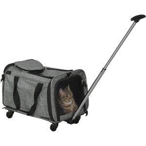 Pawhut Trasportino per Cani e Gatti 4 in 1 Pieghevole con Maniglia Telescopica, 50x31x37 cm, Grigio