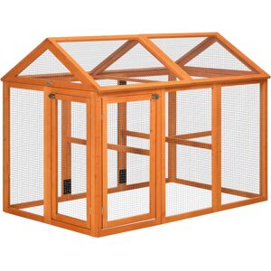 Pawhut Gabbia per Galline in Legno con Porte Multiple e Rete in Metallo, 140x88.5x106cm, Arancione