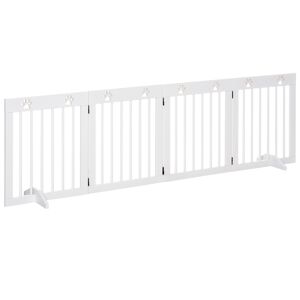 Pawhut Cancellino per Cani Pieghevole a 4 Sezioni, Cancelletto di Sicurezza in Legno di Pino, 204x30x61cm, Bianco