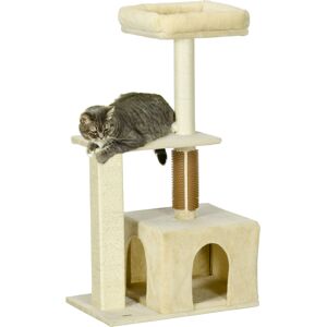 Pawhut Albero per Gatti con Paletto, Casetta per Gatti, Tiragraffi e Posatoio, 60x40x108 cm, Beige