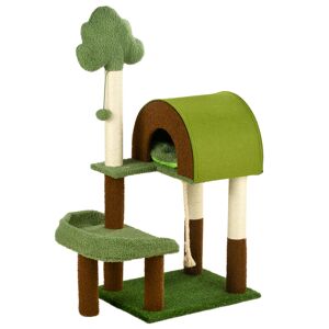 Pawhut Albero per Gatti a tema Foresta con Casetta, Lettino, Tiragraffi e Pallina, 49x40x107 cm, Verde